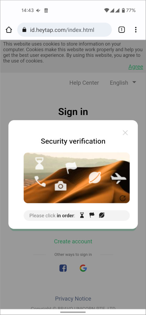 HeyTap Account Security verification