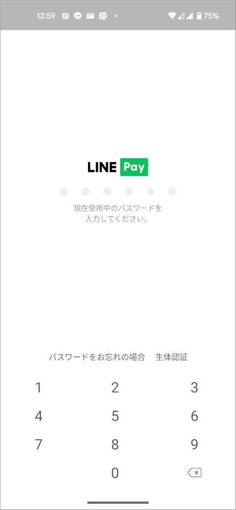 LINE Payパスワード入力