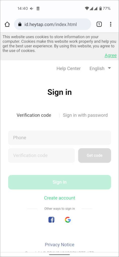 HeyTap Account Sign in