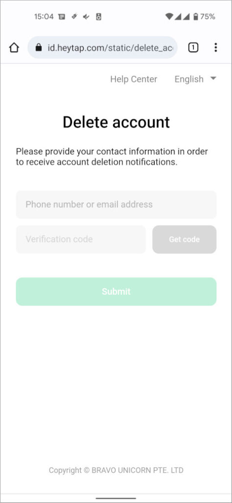 HeyTap Account Delete account