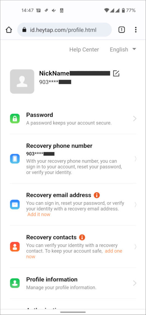 HeyTap Account Home