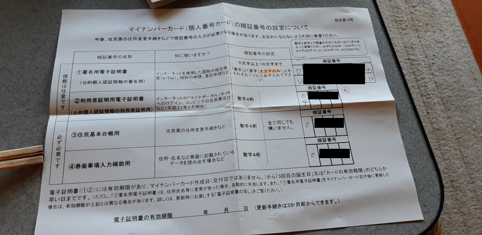 マイナンバーカード（個人番号カード）の暗証番号の設定について