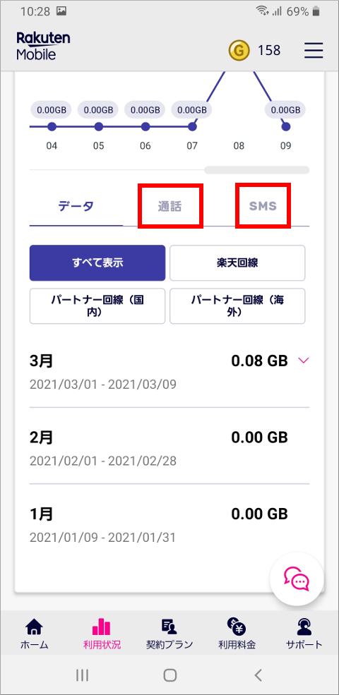 my 楽天モバイル 利用状況