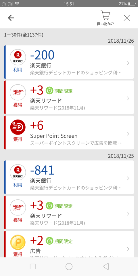 楽天スーパーポイント明細